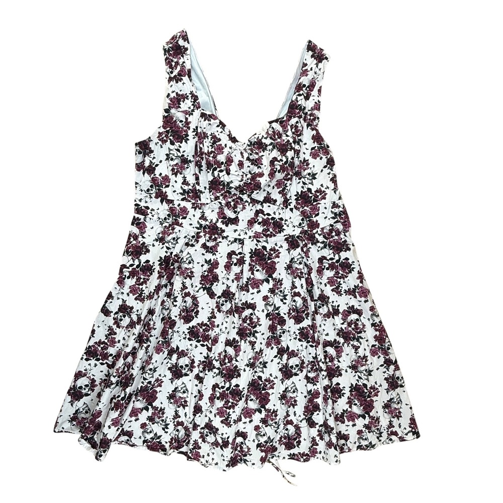 Hot Topic 22 Dress Gothic Skull Floral Cotton Corset Back Fit Flare